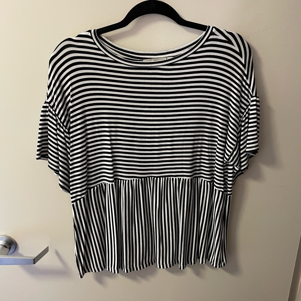 Loft black & white striped peplum top